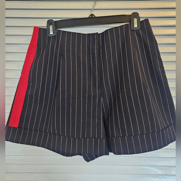 Women's Pinstripe Shorts with Red Stripe Accent - Picture 1 of 5